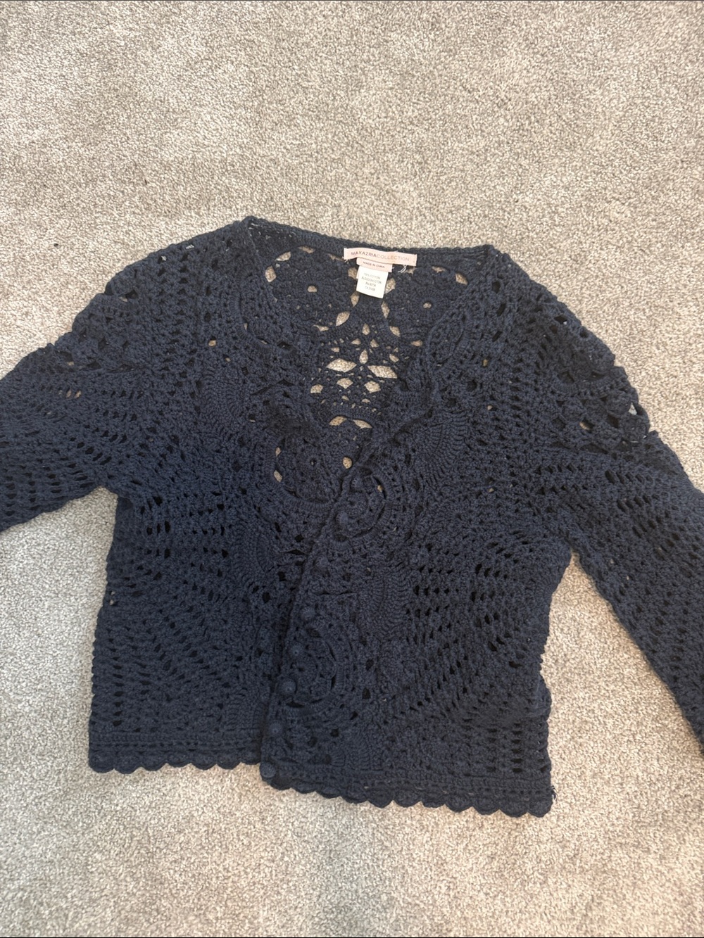 BCBGMaxAzria Navy Crochet Openwork Cardigan